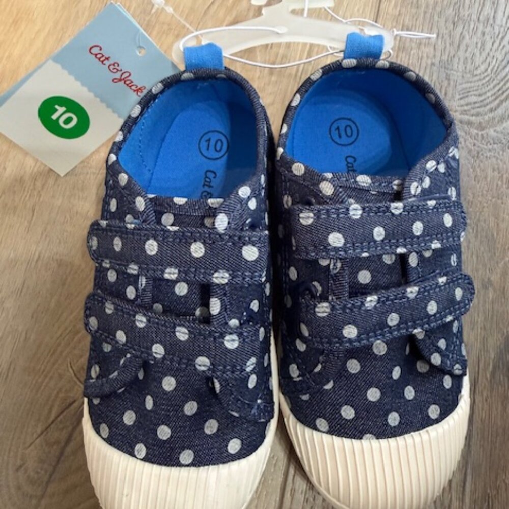 NEW Cat & Jack Toddler Girls' Polka Dot Velcro Sneaker Shoe- Size 10